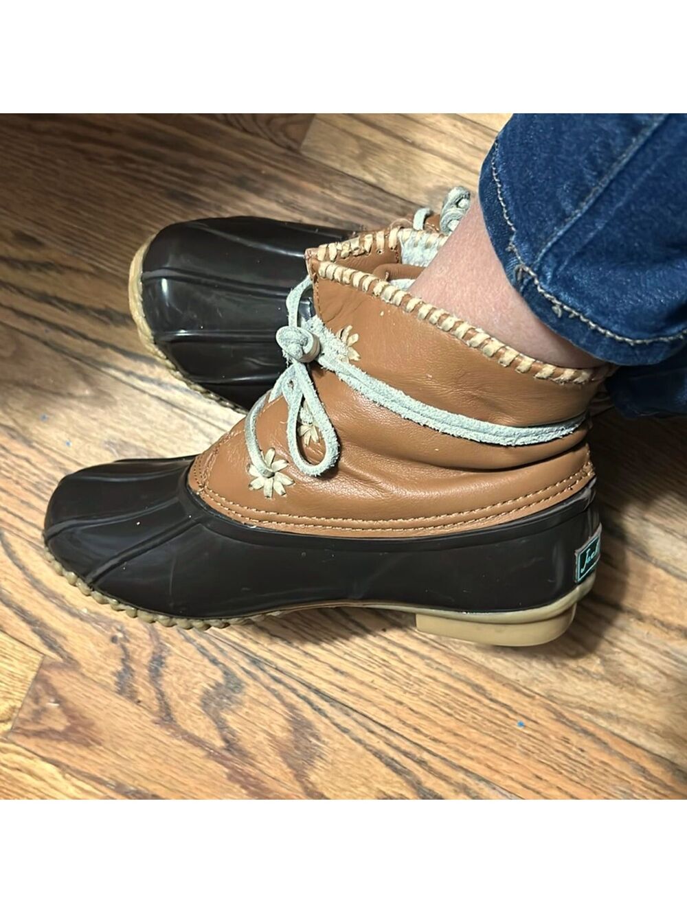 Jack Rogers All-Weather Duck Boots | Brown Dark Chocolate & Cognac Leather Sz 7